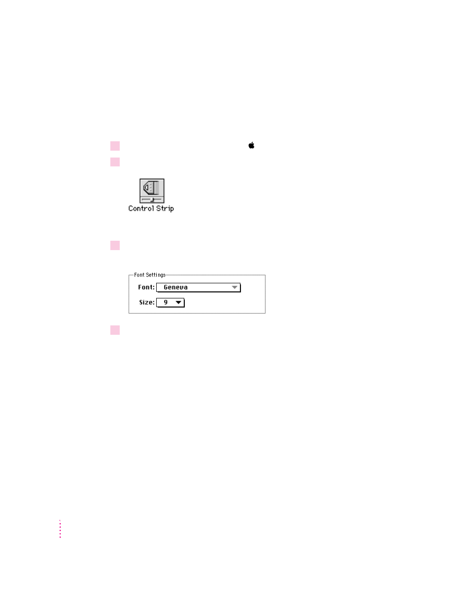 Changing the font in control strip menus | Apple Multiple Scan 14 Display User Manual | Page 28 / 46