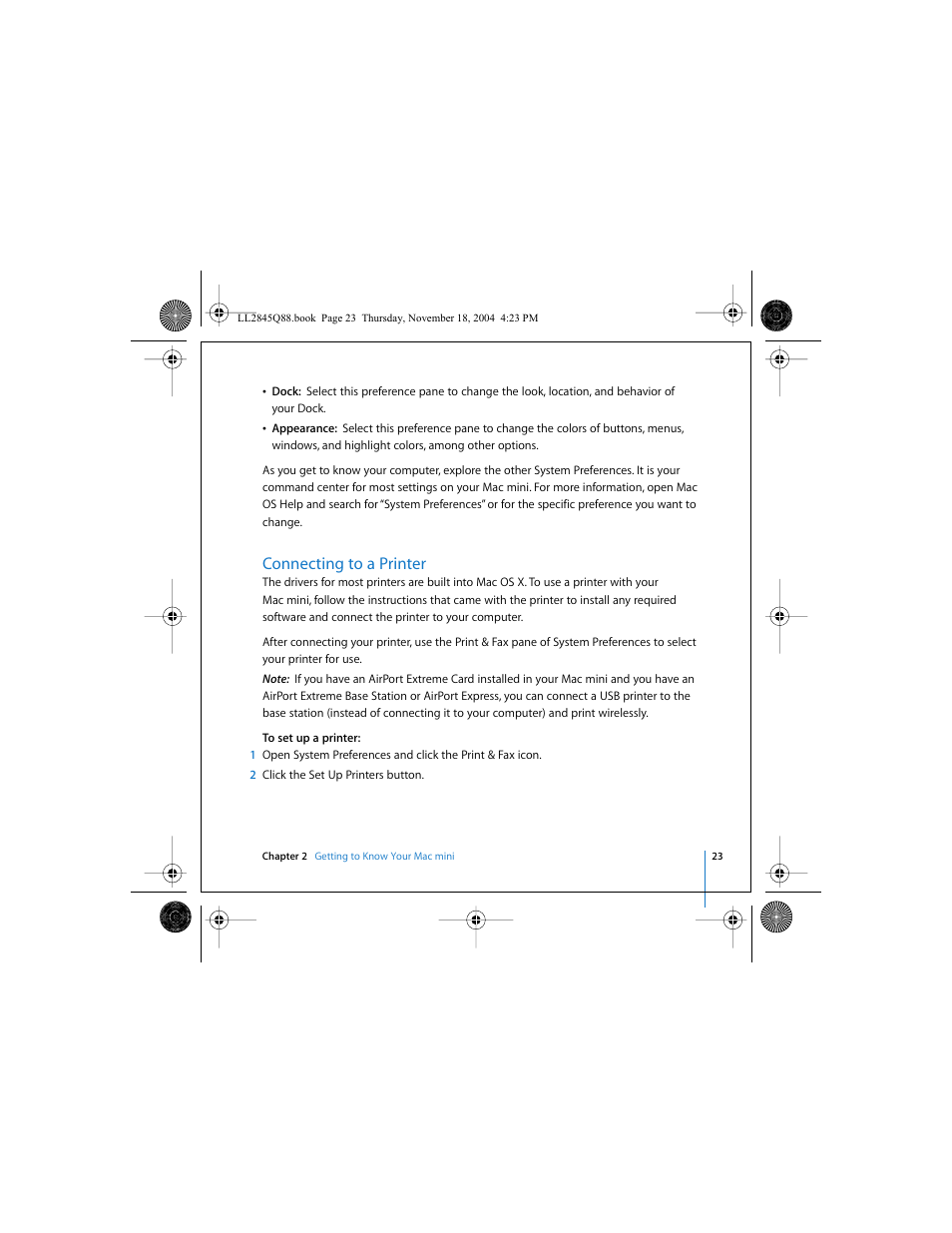Connecting to a printer | Apple Mac mini (original) User Manual | Page 23 / 106