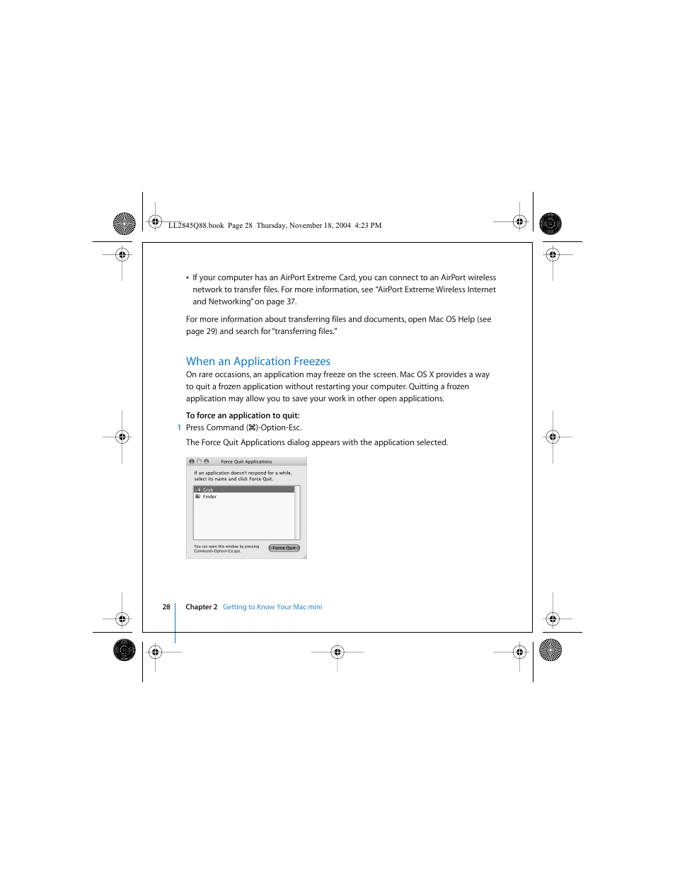 When an application freezes | Apple Mac mini (original) User Manual | Page 28 / 106