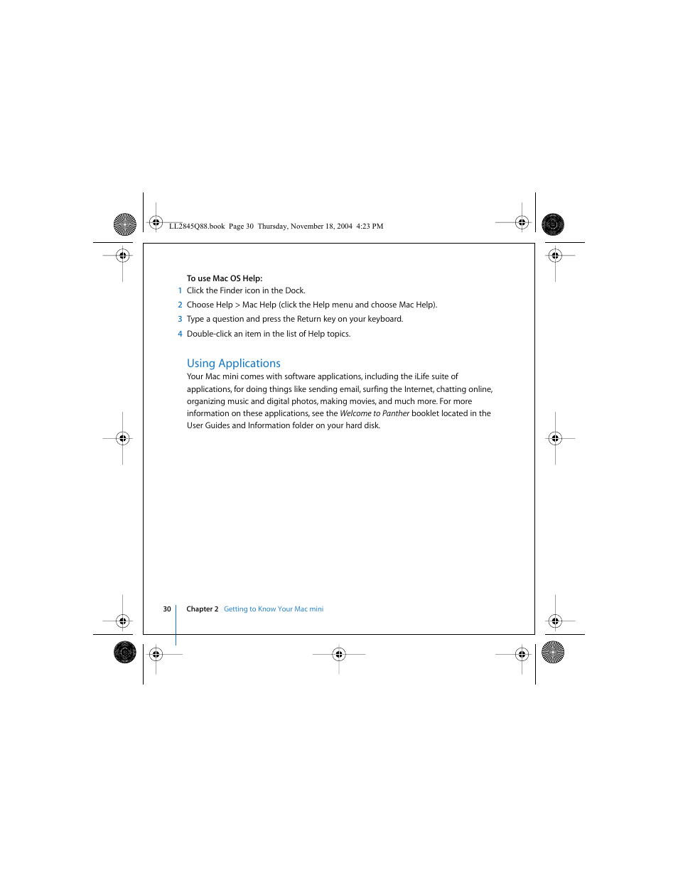 Using applications | Apple Mac mini (original) User Manual | Page 30 / 106