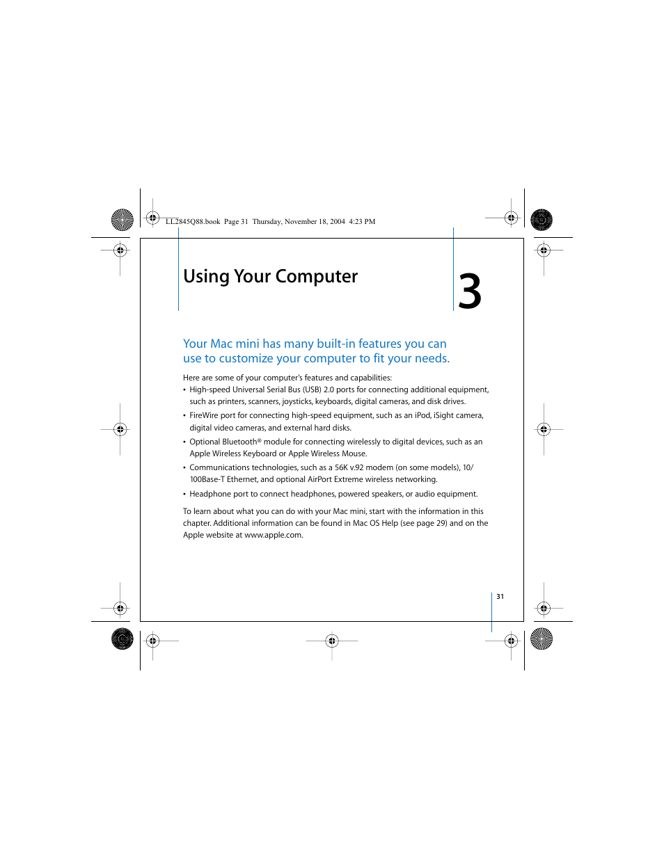 Using your computer | Apple Mac mini (original) User Manual | Page 31 / 106