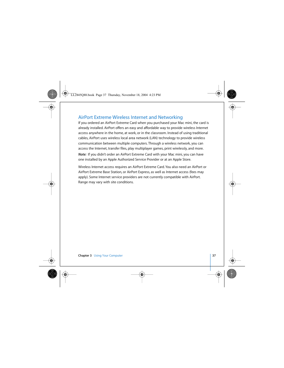 Airport extreme wireless internet and networking, Airport extreme | Apple Mac mini (original) User Manual | Page 37 / 106