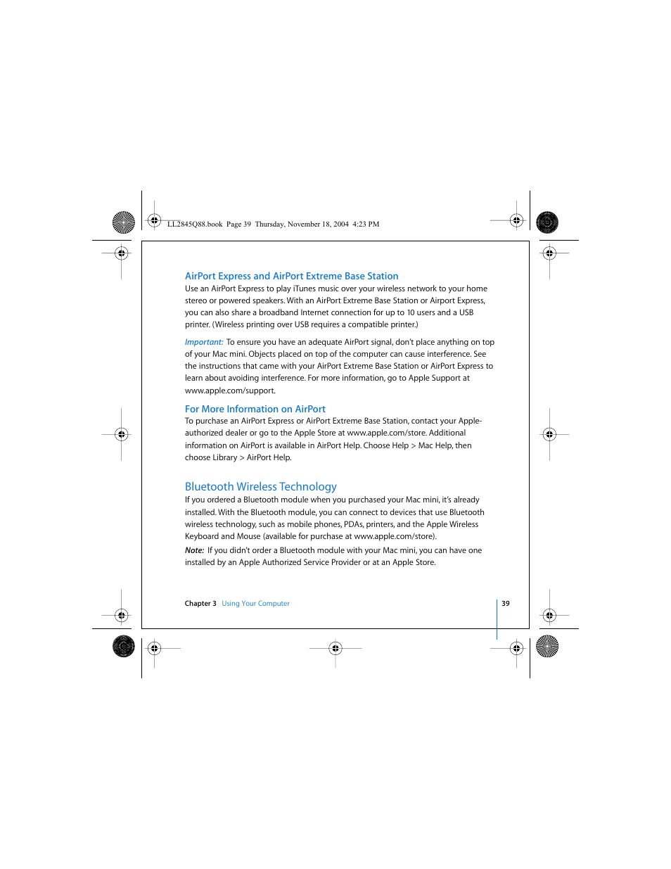 Bluetooth wireless technology | Apple Mac mini (original) User Manual | Page 39 / 106