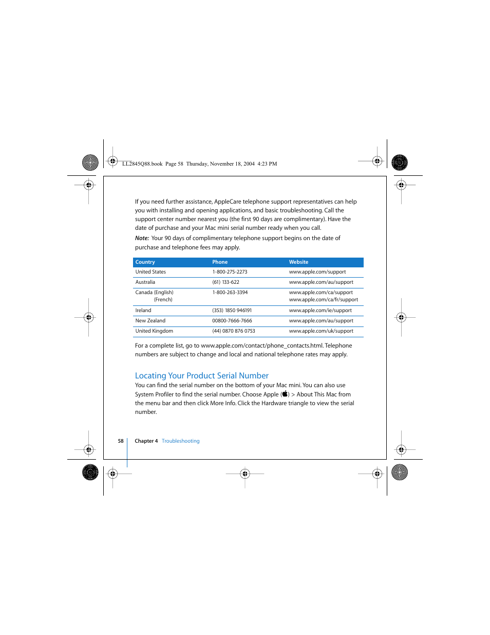 Locating your product serial number | Apple Mac mini (original) User Manual | Page 58 / 106