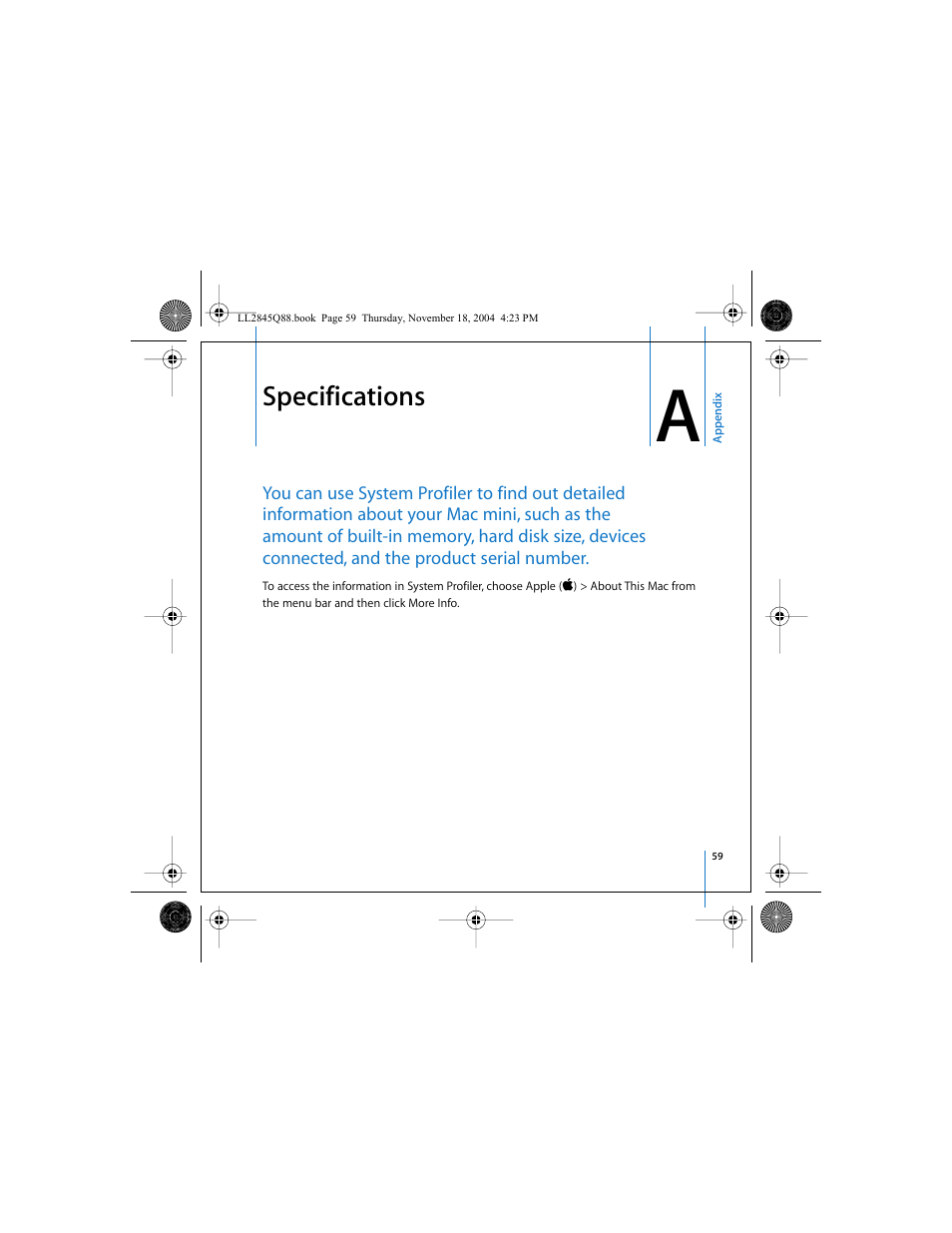 Specifications | Apple Mac mini (original) User Manual | Page 59 / 106