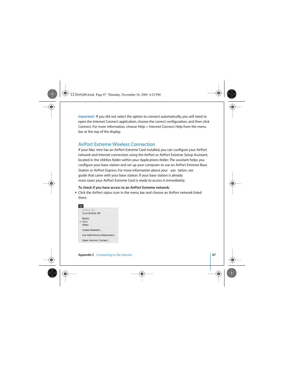 Airport extreme wireless connection | Apple Mac mini (original) User Manual | Page 87 / 106
