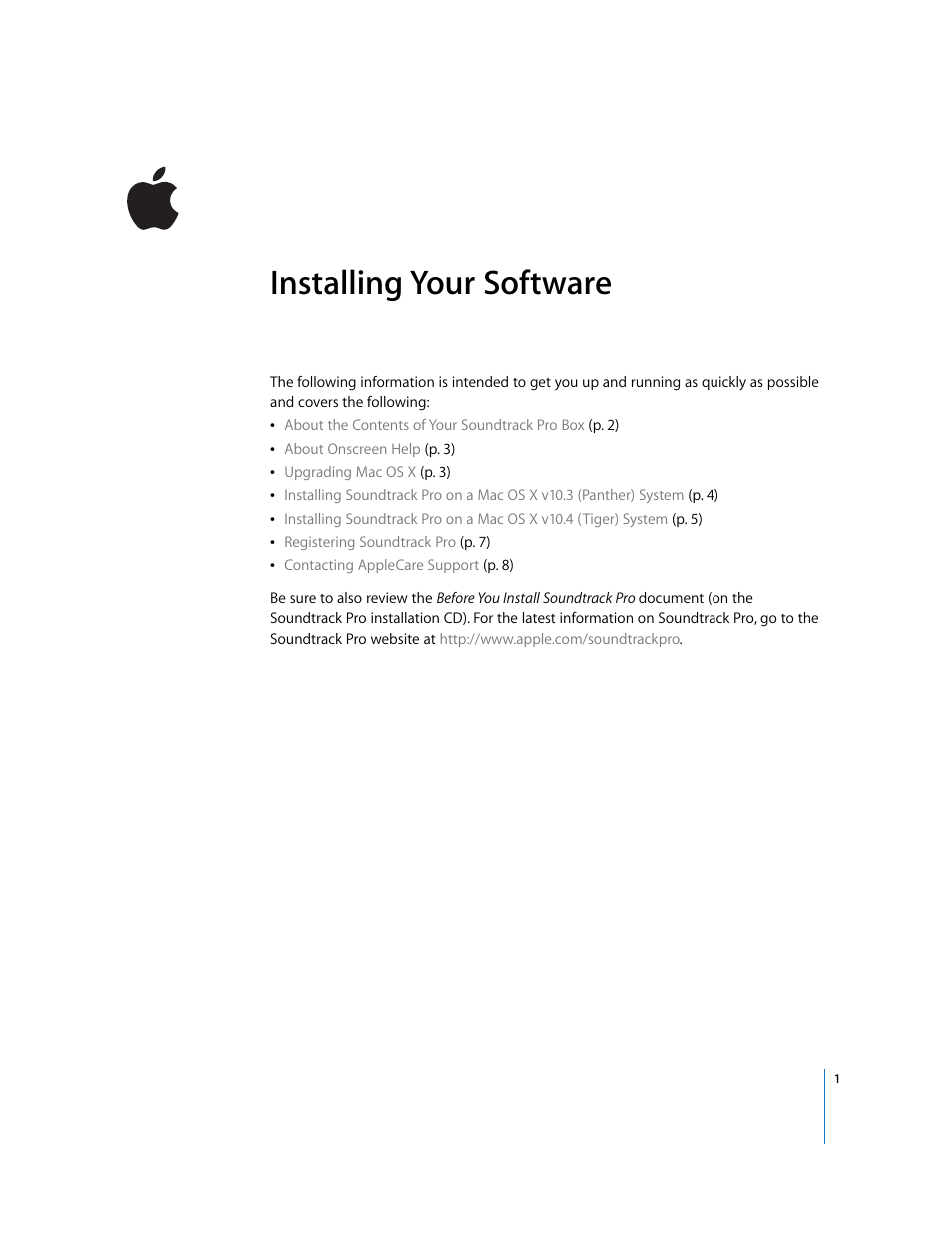 Apple Installing Your Soundtrack Pro Software User Manual | 8 pages
