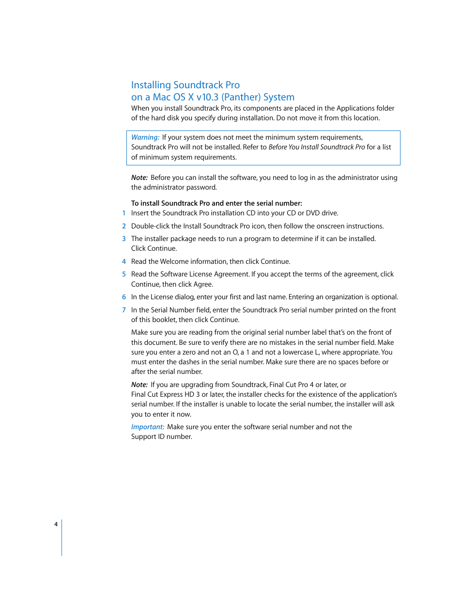 P. 4) | Apple Installing Your Soundtrack Pro Software User Manual | Page 4 / 8