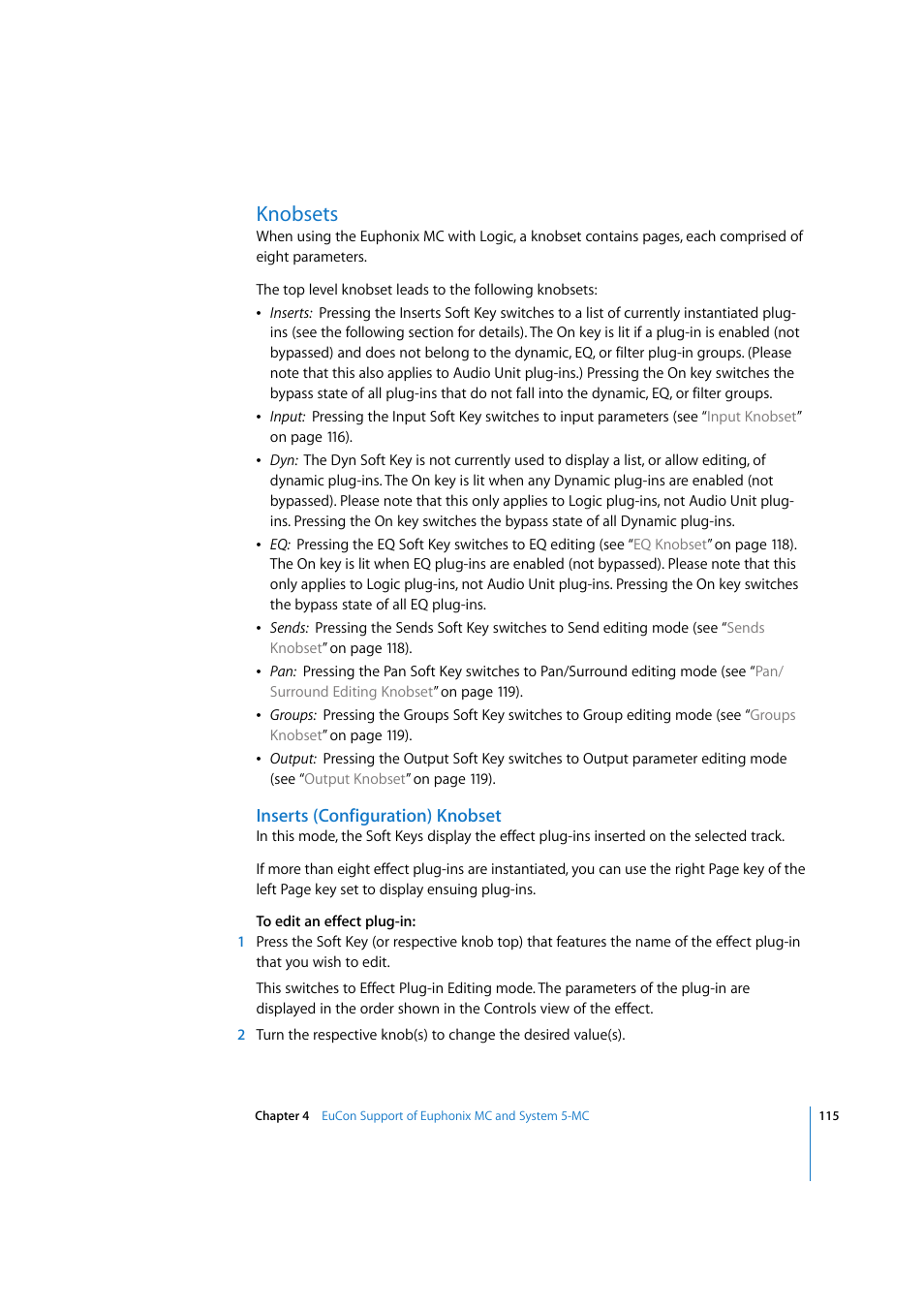 Knobsets, Inserts (configuration) knobset | Apple Logic Express 7.2 User Manual | Page 115 / 255