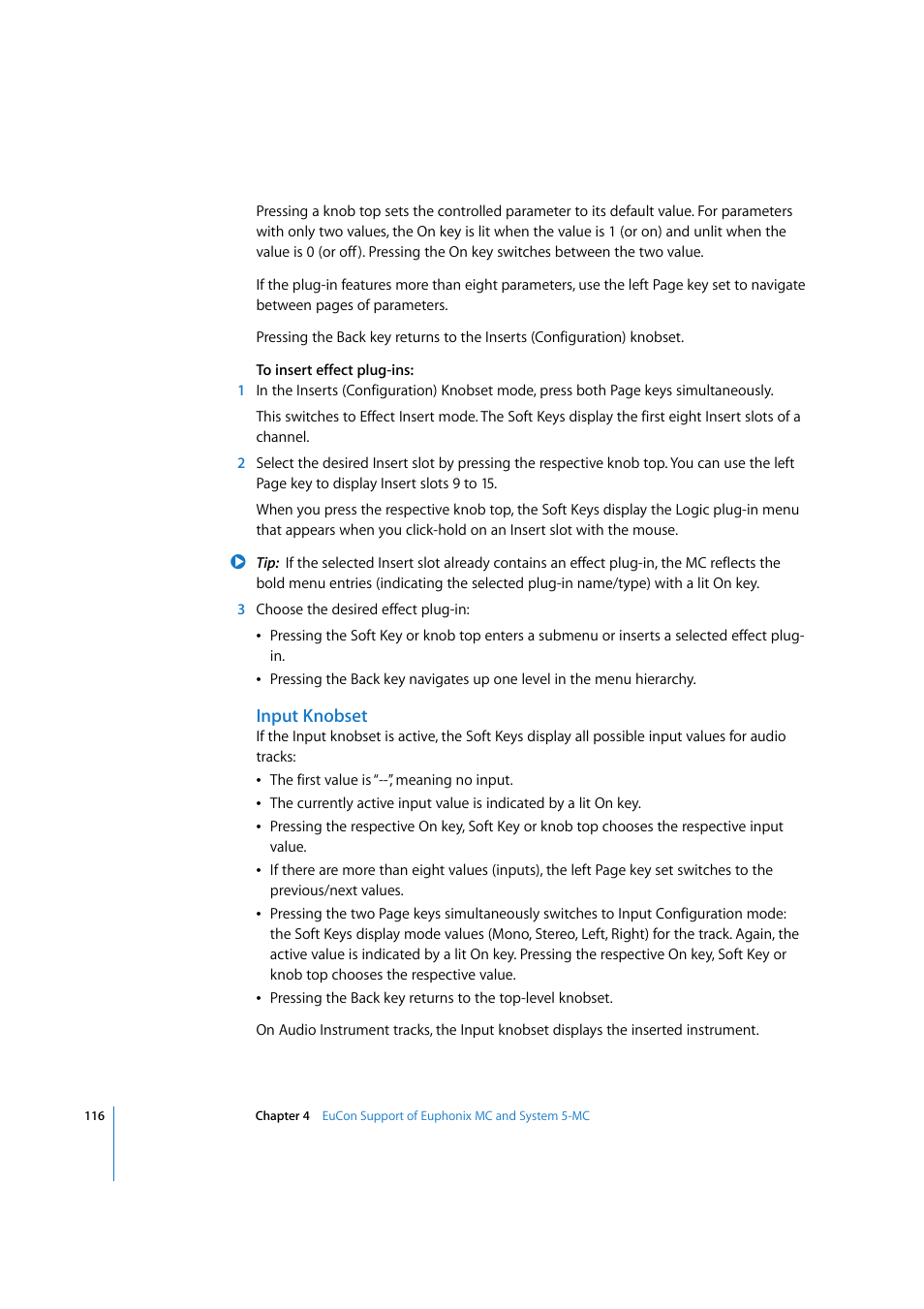 Input knobset | Apple Logic Express 7.2 User Manual | Page 116 / 255
