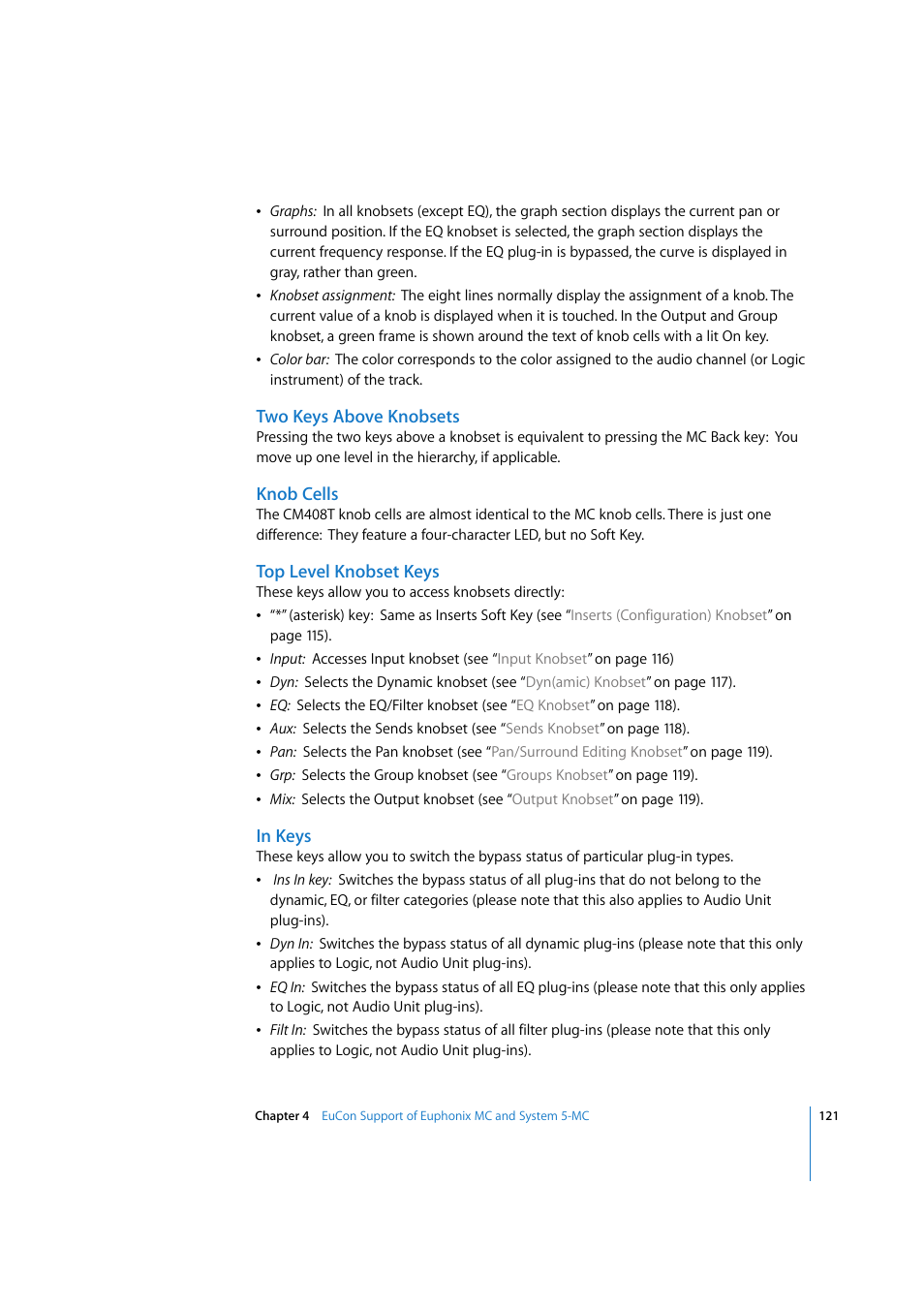 Two keys above knobsets, Knob cells, Top level knobset keys | In keys | Apple Logic Express 7.2 User Manual | Page 121 / 255