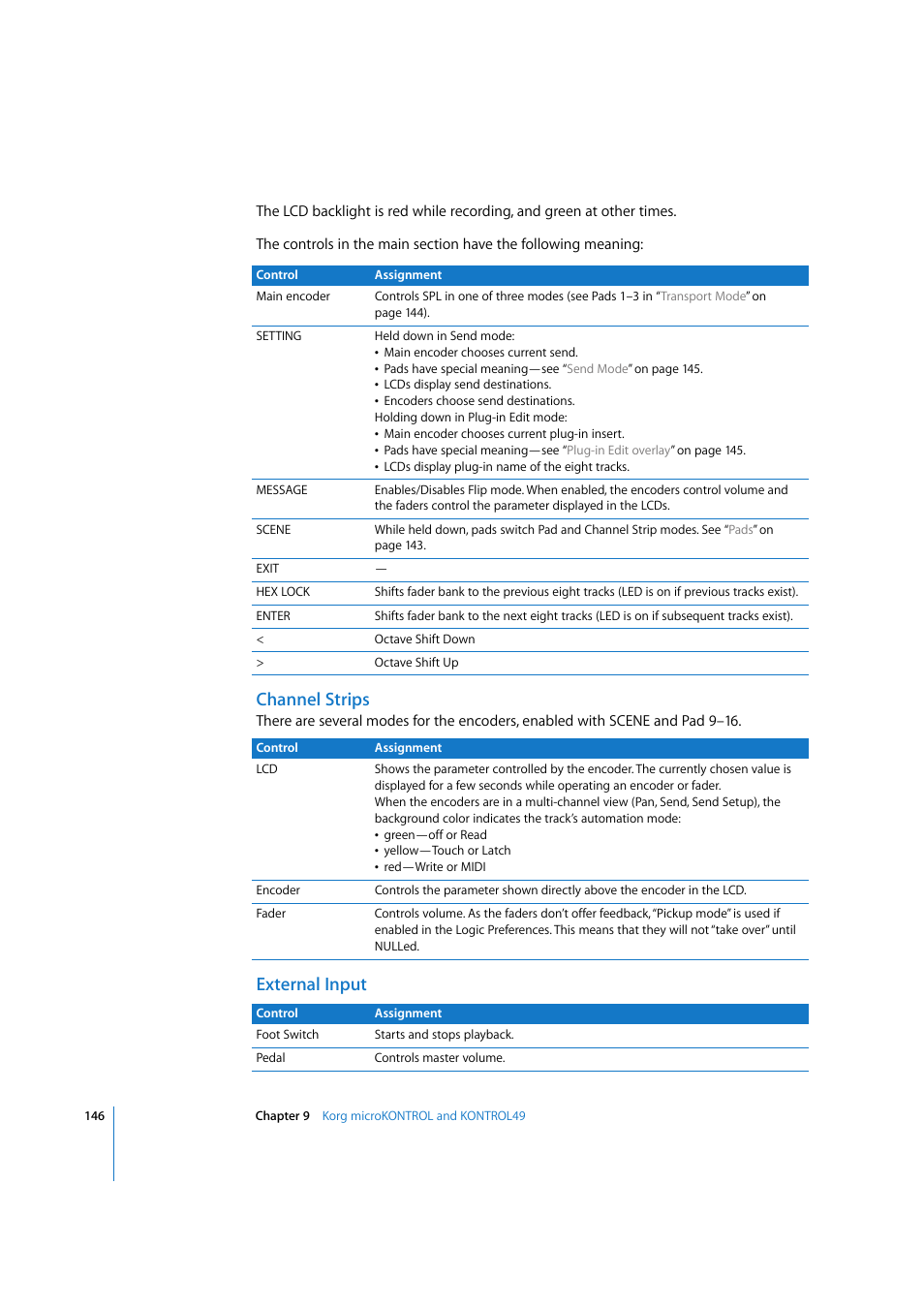 Channel strips, External input | Apple Logic Express 7.2 User Manual | Page 146 / 255