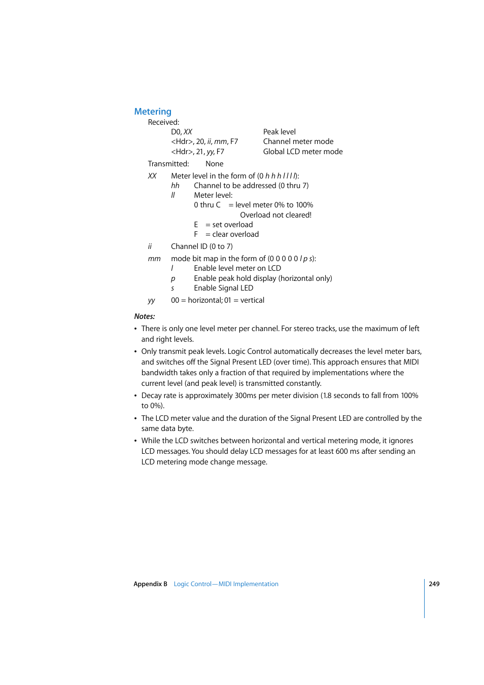 Metering | Apple Logic Express 7.2 User Manual | Page 249 / 255