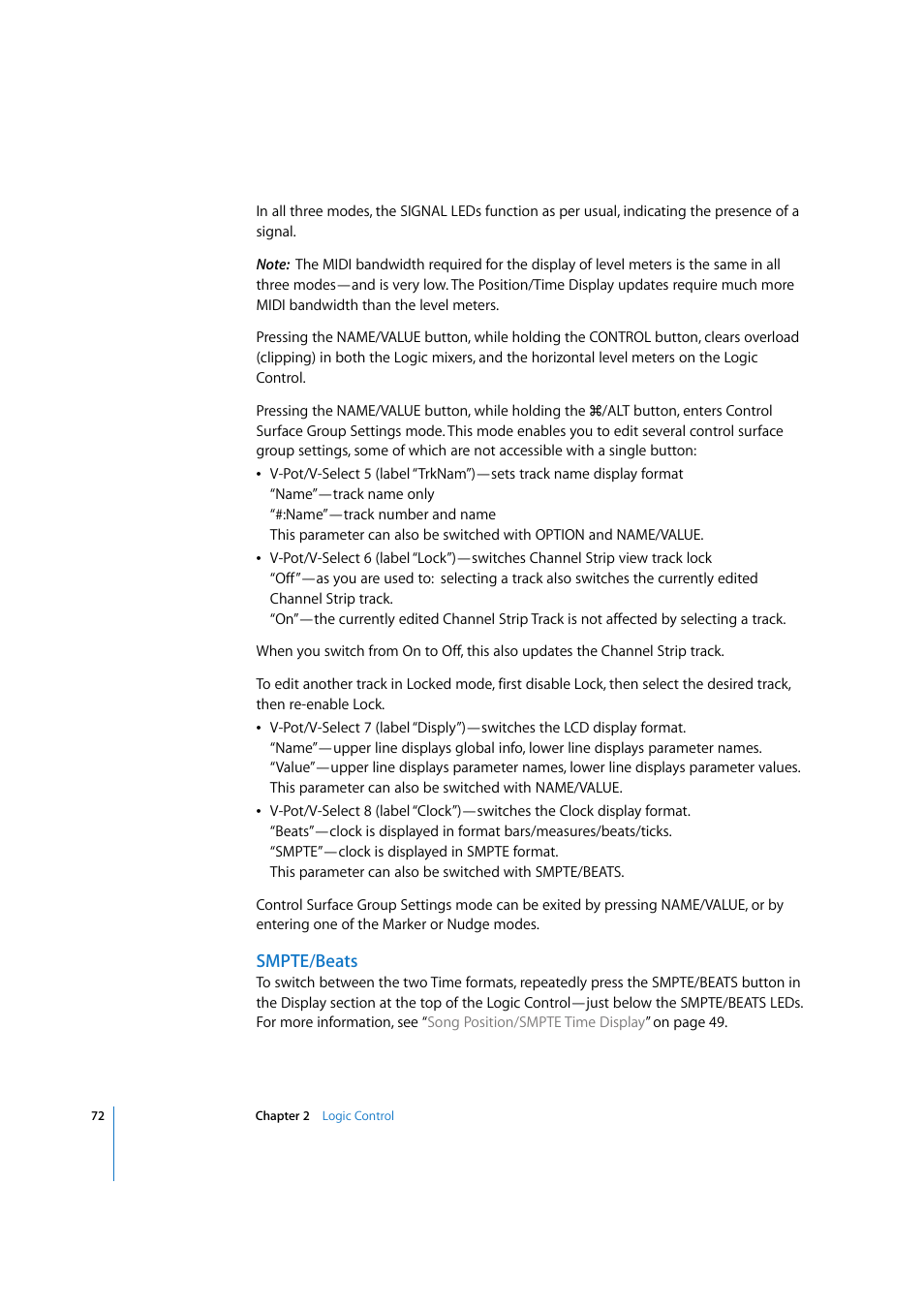 Smpte/beats | Apple Logic Express 7.2 User Manual | Page 72 / 255