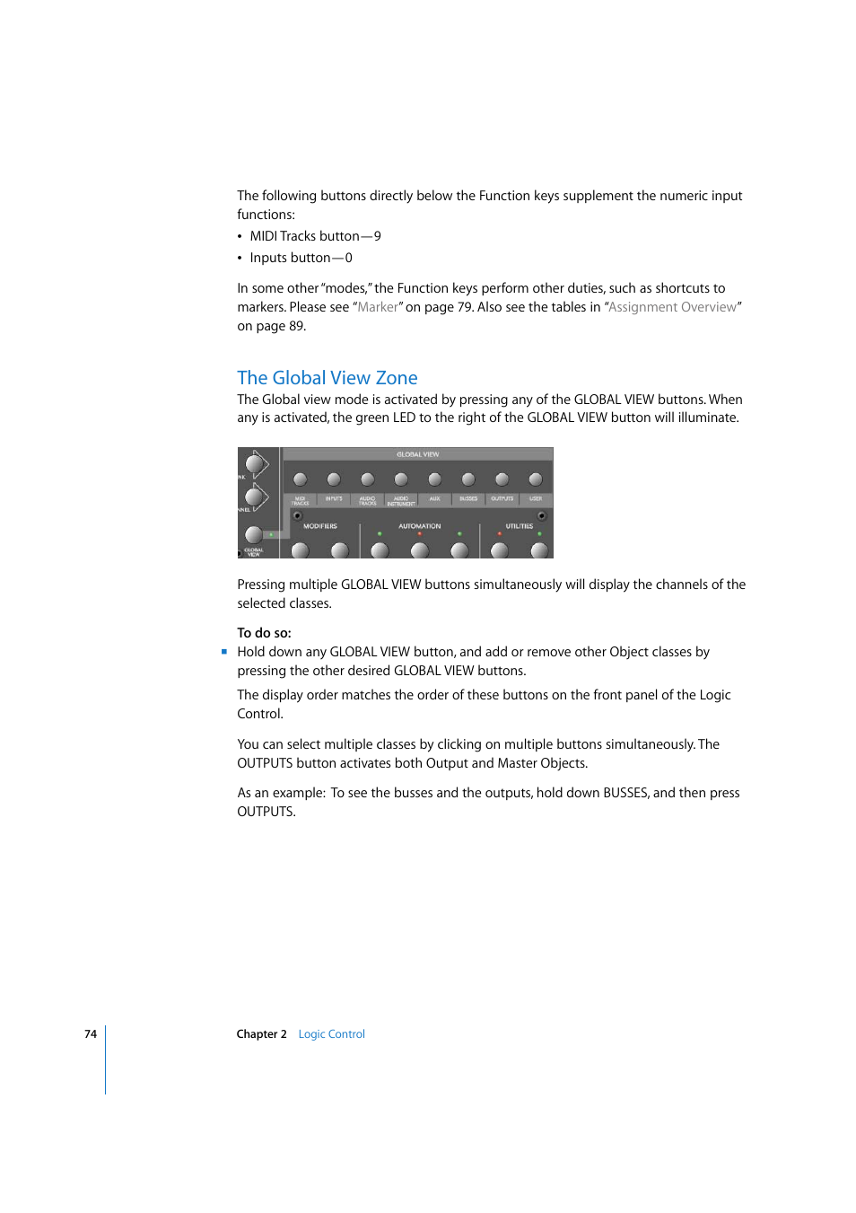 The global view zone | Apple Logic Express 7.2 User Manual | Page 74 / 255