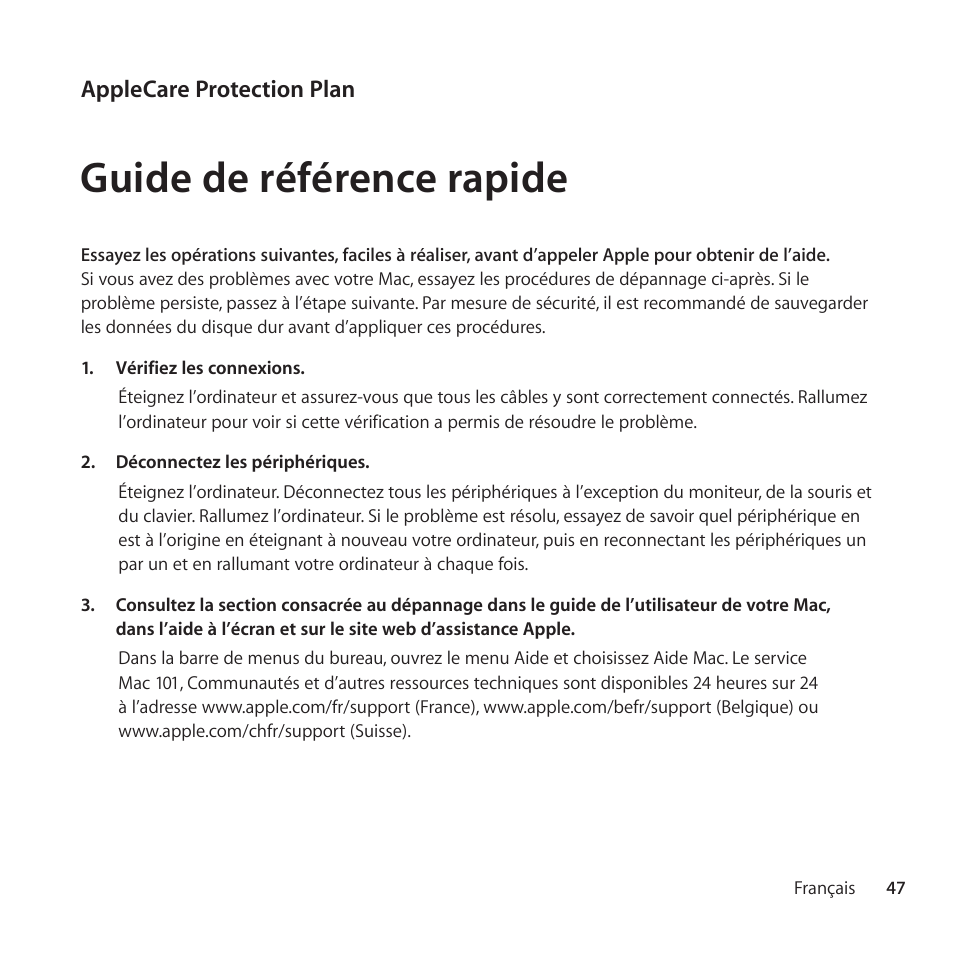 Guide de référence rapide | Apple AppleCare Protection Plan for Mac User Manual | Page 47 / 112