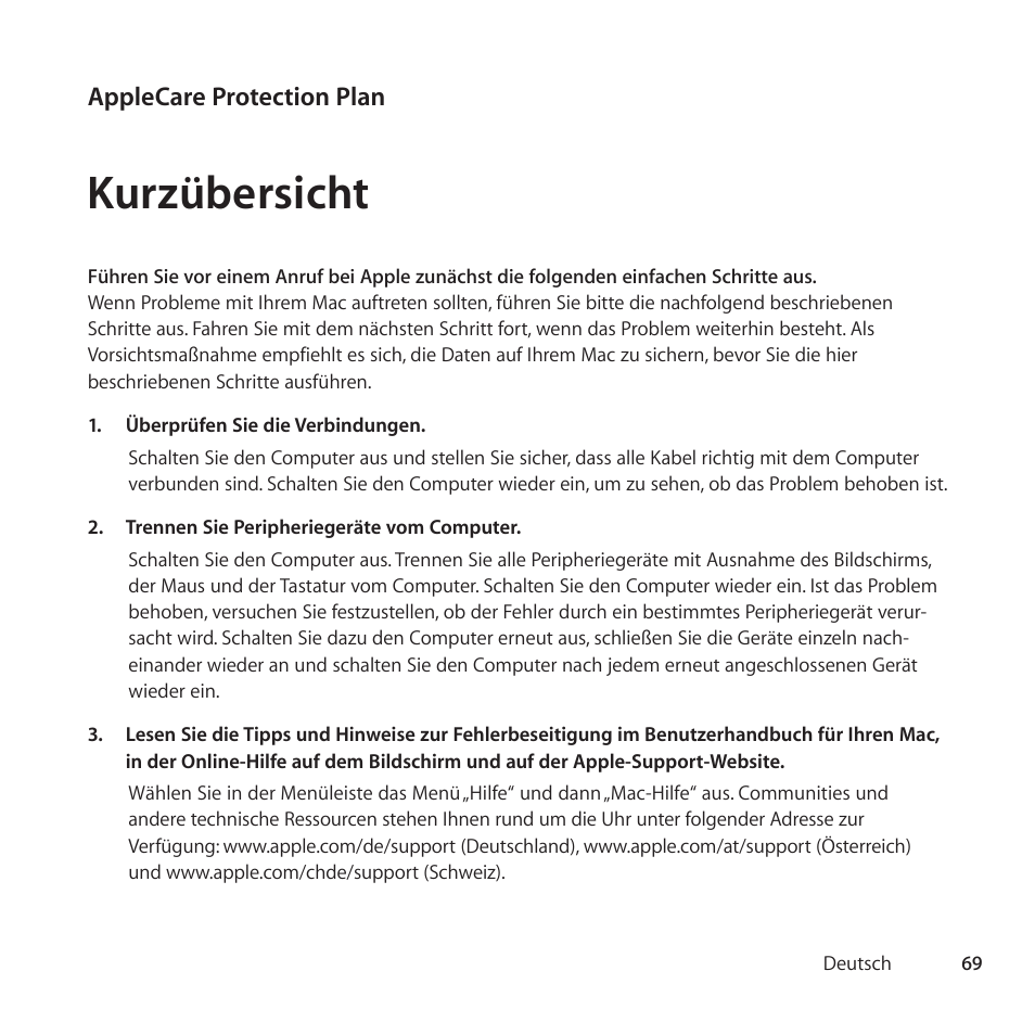 Kurzübersicht | Apple AppleCare Protection Plan for Mac User Manual | Page 69 / 112