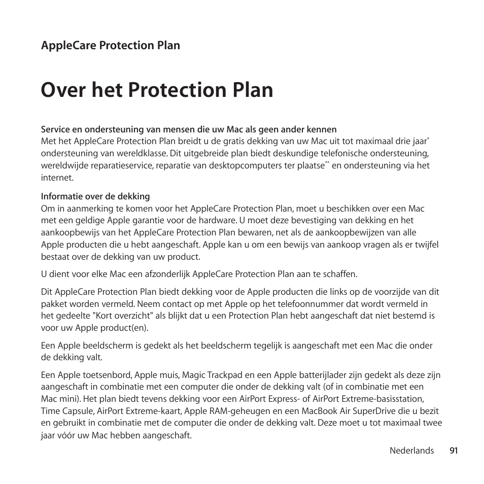 Over het protection plan, Applecare protection plan | Apple AppleCare Protection Plan for Mac User Manual | Page 91 / 112