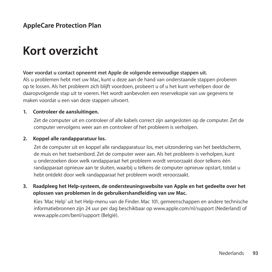 Kort overzicht | Apple AppleCare Protection Plan for Mac User Manual | Page 93 / 112