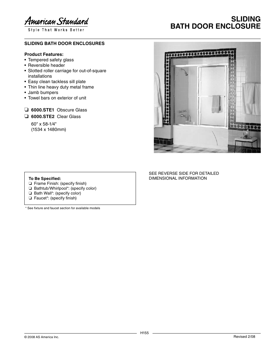 American Standard 6000.STE2 User Manual | 2 pages