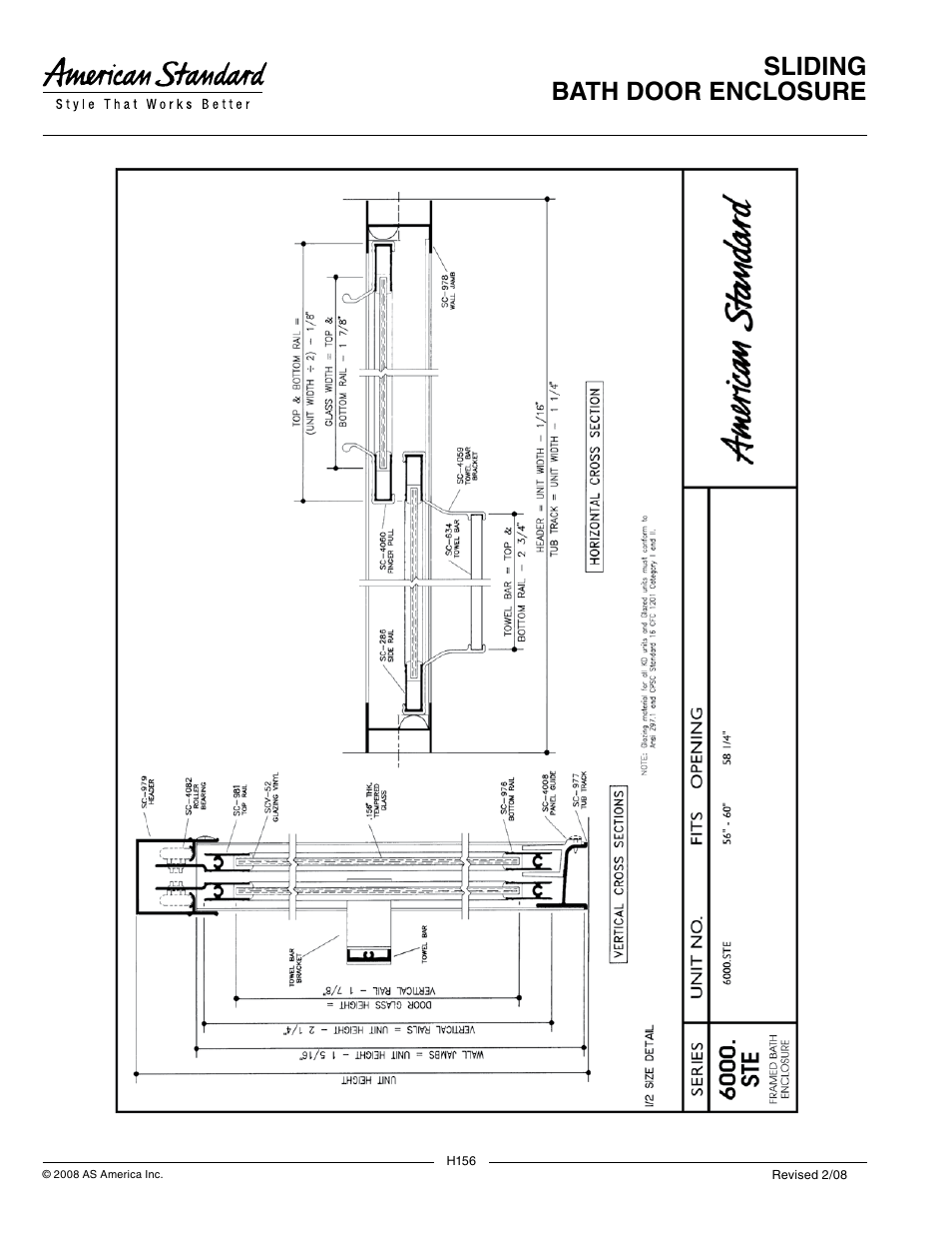 Sliding bath door enclosure | American Standard 6000.STE2 User Manual | Page 2 / 2