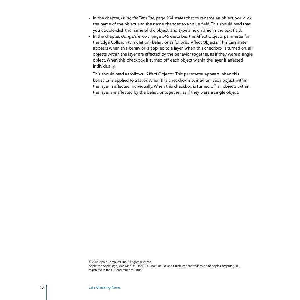 Apple Motion 1.0.1: Late-Breaking News User Manual | Page 10 / 10