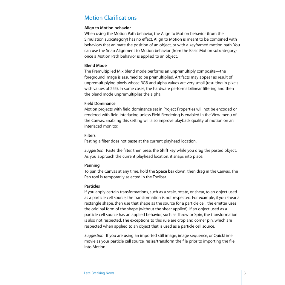 Motion clarifications | Apple Motion 1.0.1: Late-Breaking News User Manual | Page 3 / 10