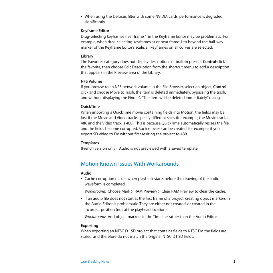 Motion known issues with workarounds | Apple Motion 1.0.1: Late-Breaking News User Manual | Page 5 / 10
