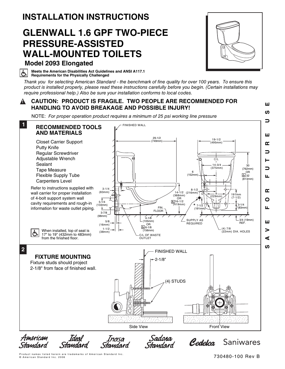 American Standard 2093 Elongated User Manual | 4 pages