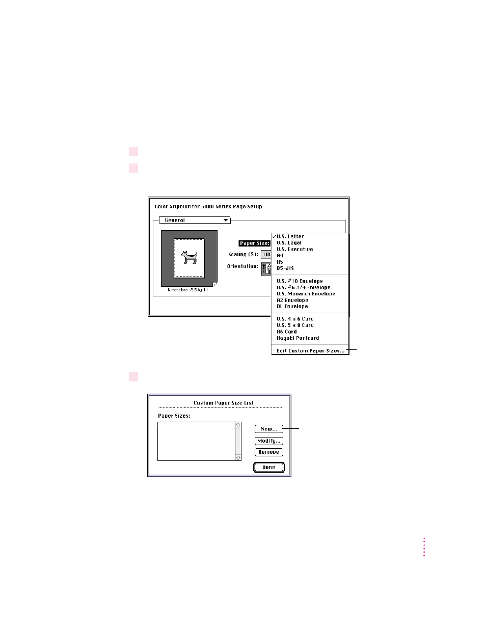 Using custom paper sizes | Apple Color StyleWriter 6500 User Manual | Page 47 / 125