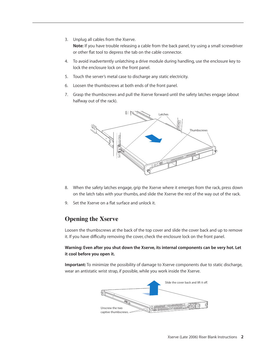 Opening the xserve | Apple Xserve Intel (Late 2006) DIY Procedure for Riser Blank User Manual | Page 2 / 4