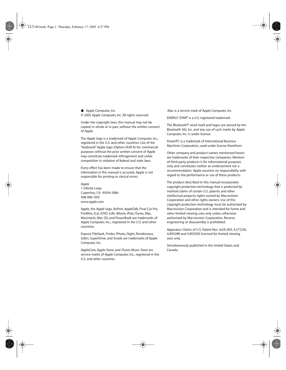 Apple PowerBook G4 (17-inch, 1.67 GHz) User Manual | Page 2 / 112