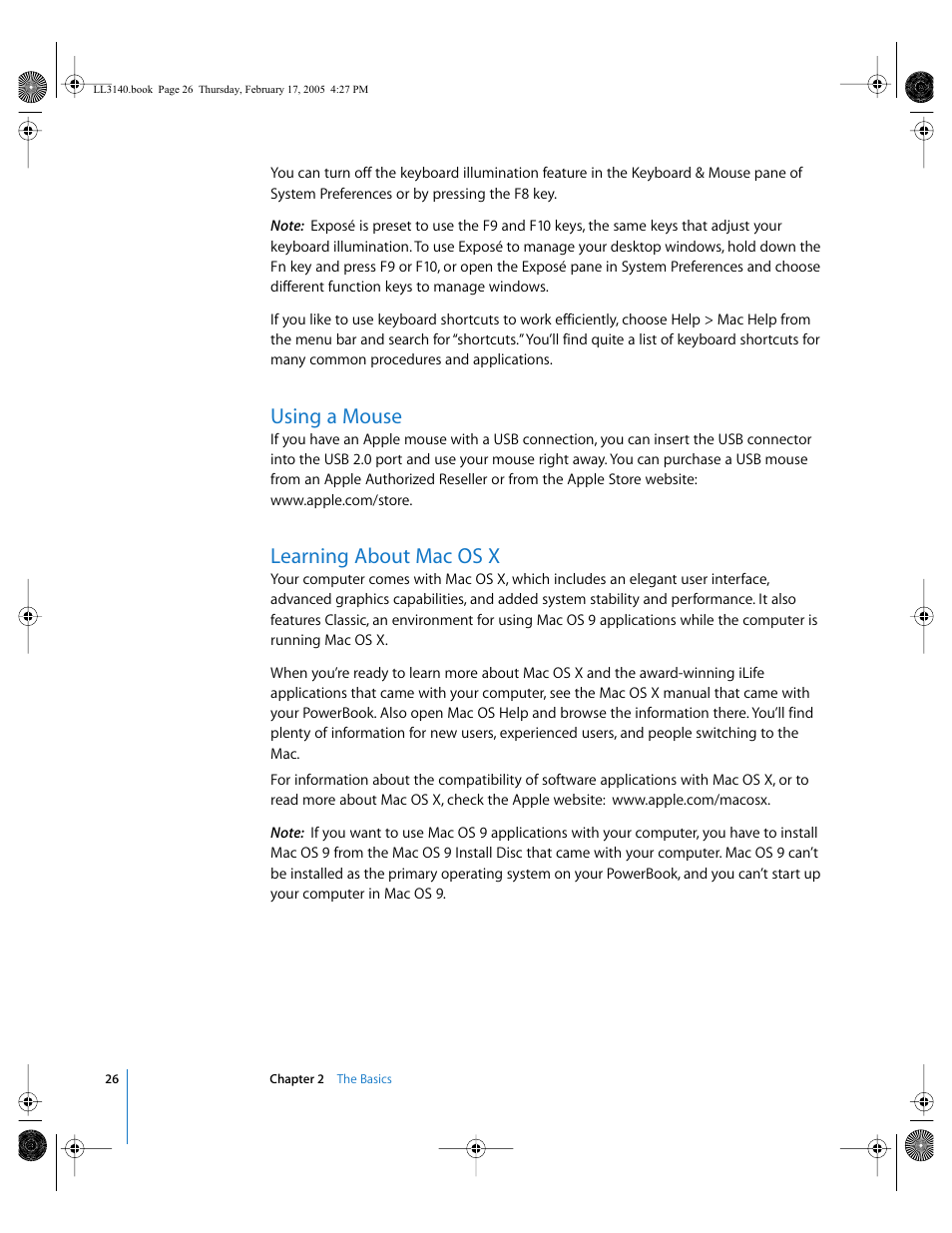 Using a mouse, Learning about mac os x | Apple PowerBook G4 (17-inch, 1.67 GHz) User Manual | Page 26 / 112