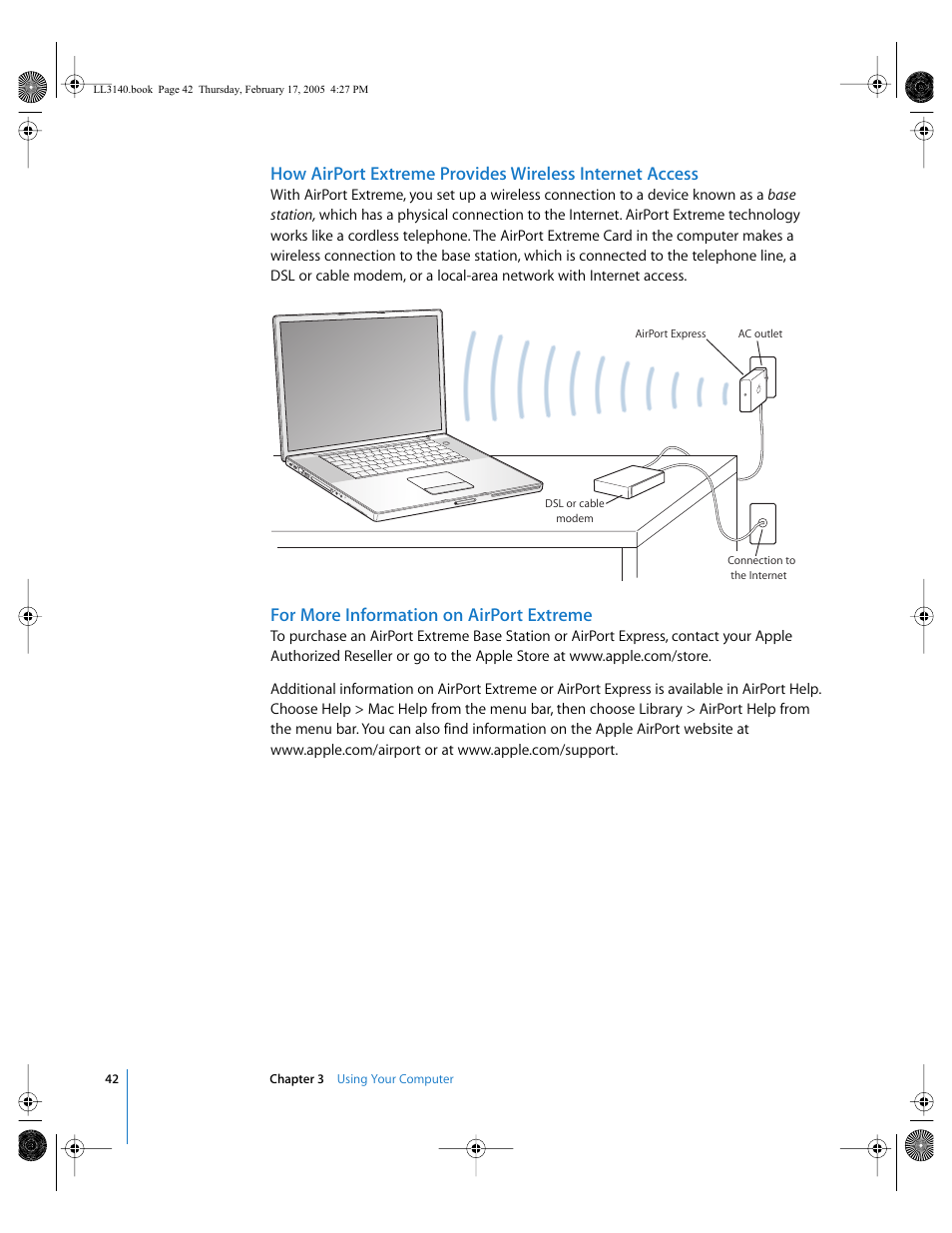 For more information on airport extreme | Apple PowerBook G4 (17-inch, 1.67 GHz) User Manual | Page 42 / 112