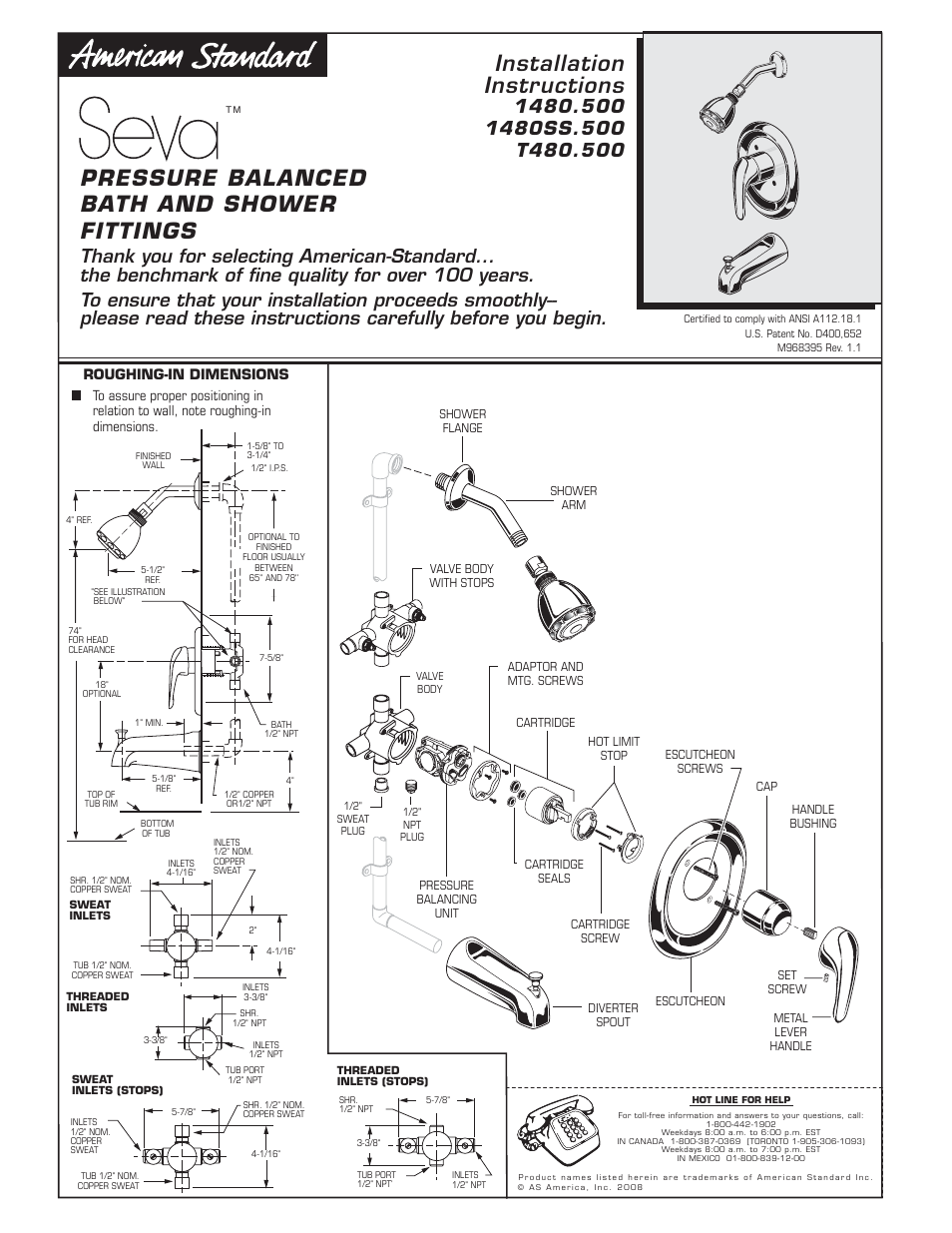 American Standard 1480SS.500 User Manual | 2 pages