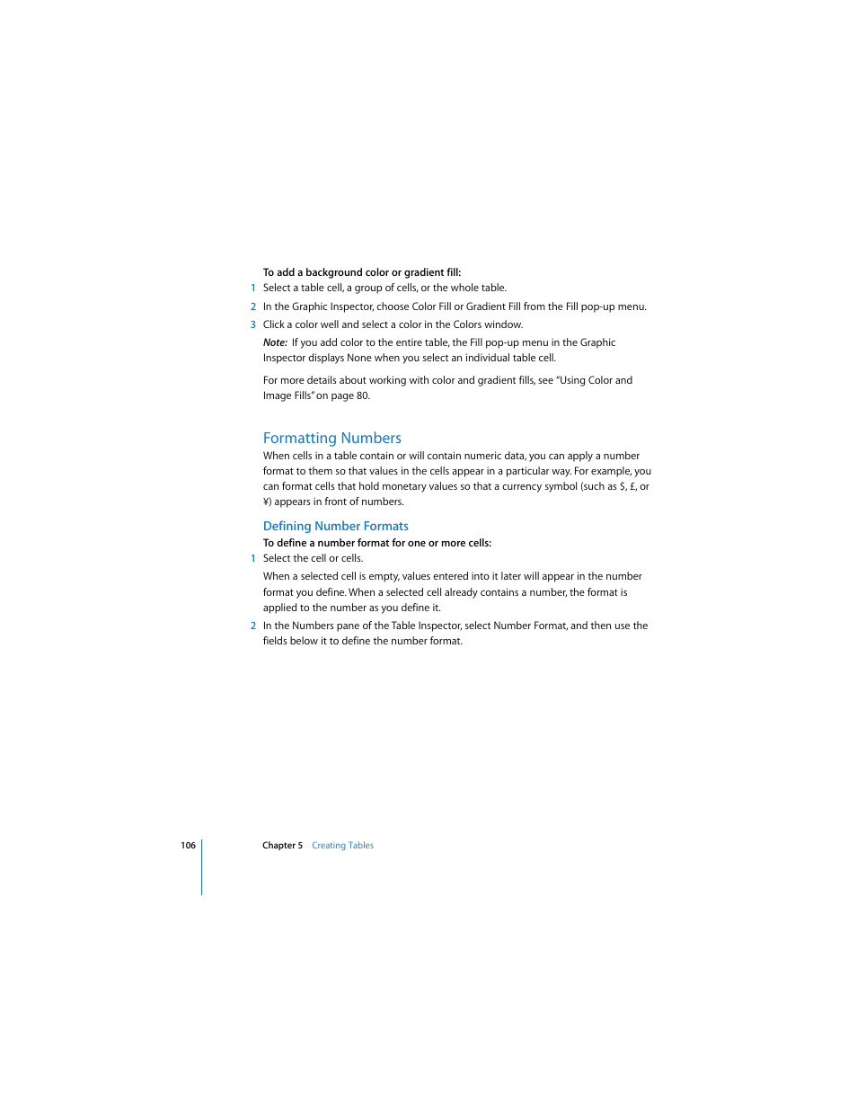 Formatting numbers, Defining number formats | Apple Keynote 3 User Manual | Page 106 / 187