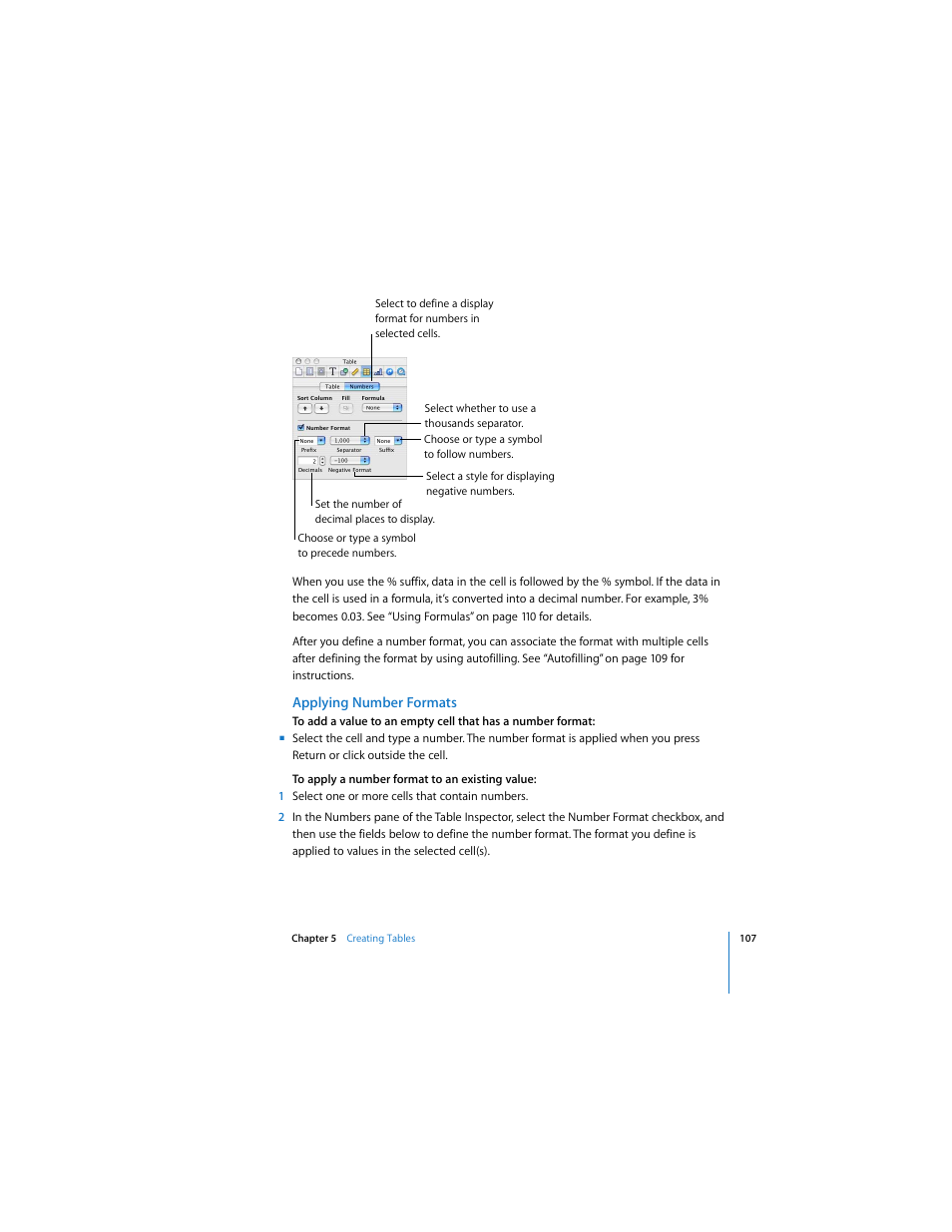 Applying number formats | Apple Keynote 3 User Manual | Page 107 / 187