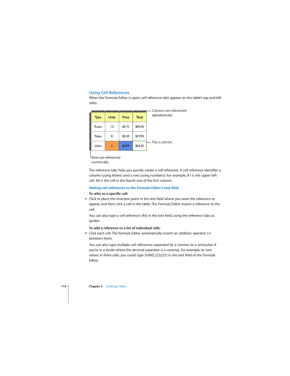 Using cell references | Apple Keynote 3 User Manual | Page 114 / 187