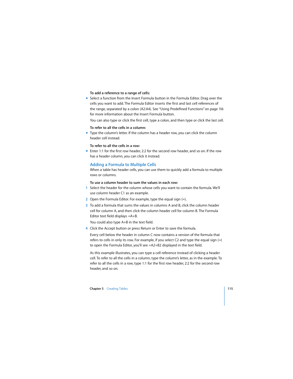 Adding a formula to multiple cells | Apple Keynote 3 User Manual | Page 115 / 187