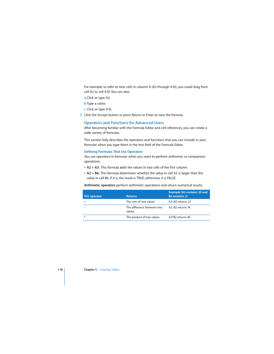 Operators and functions for advanced users | Apple Keynote 3 User Manual | Page 118 / 187