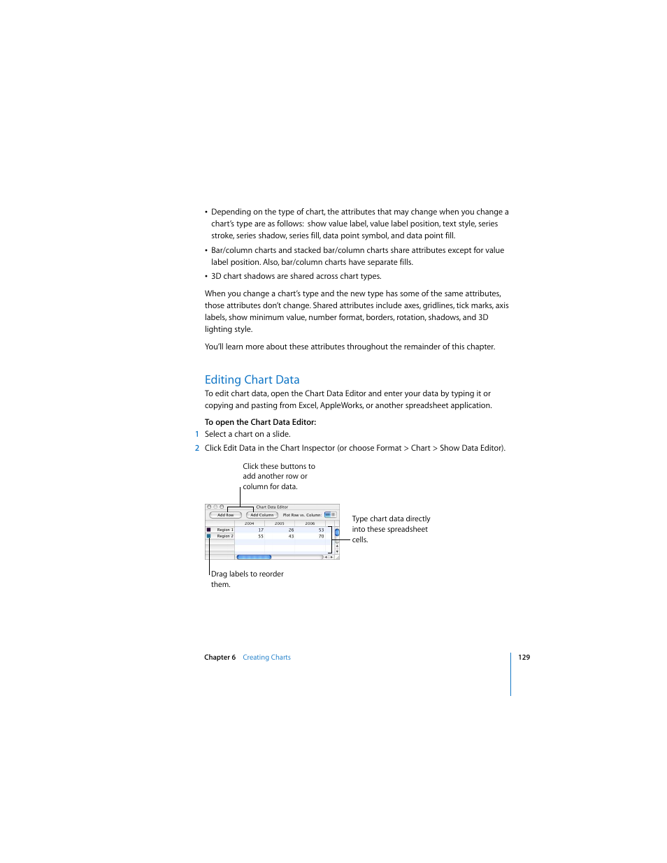 Editing chart data | Apple Keynote 3 User Manual | Page 129 / 187