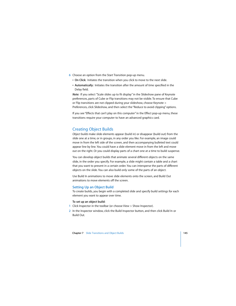 Creating object builds, Setting up an object build | Apple Keynote 3 User Manual | Page 145 / 187