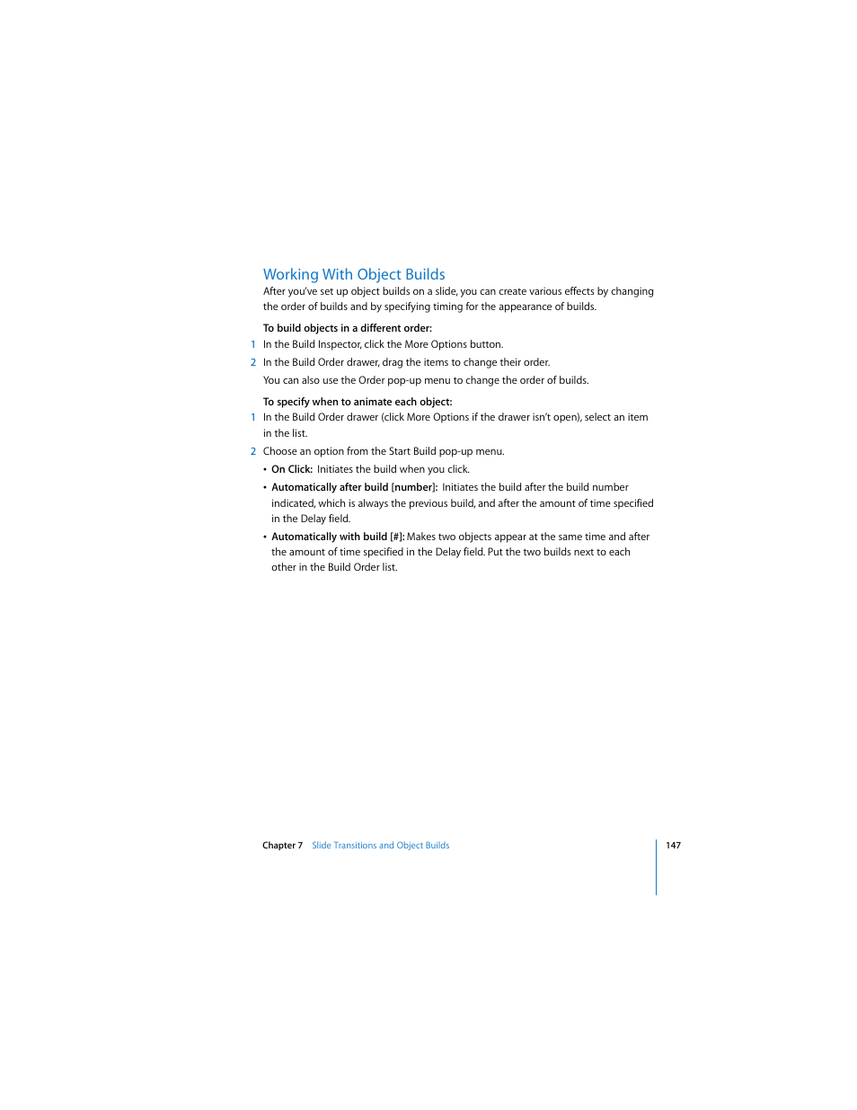 Working with object builds | Apple Keynote 3 User Manual | Page 147 / 187