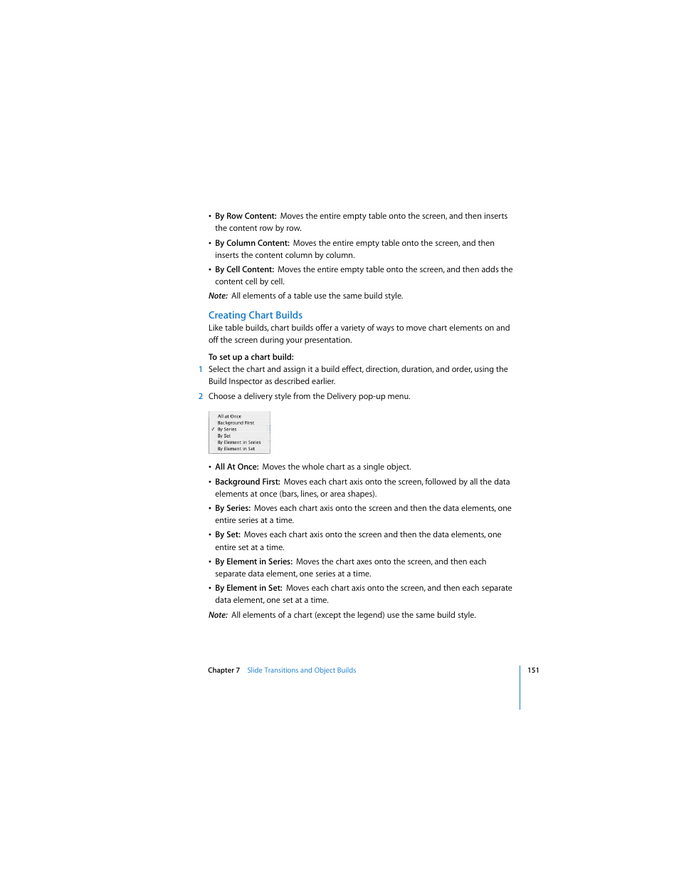 Creating chart builds | Apple Keynote 3 User Manual | Page 151 / 187