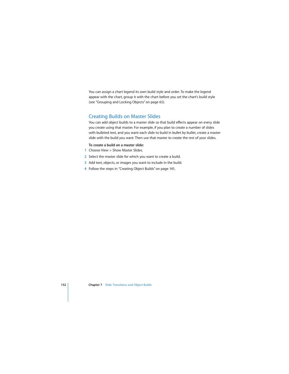 Creating builds on master slides | Apple Keynote 3 User Manual | Page 152 / 187