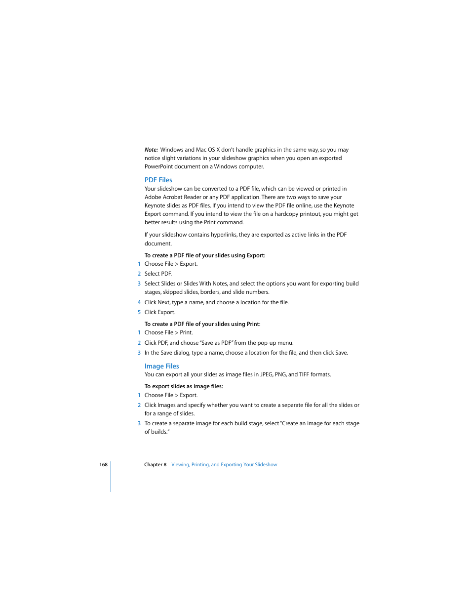 Pdf files, Image files | Apple Keynote 3 User Manual | Page 168 / 187