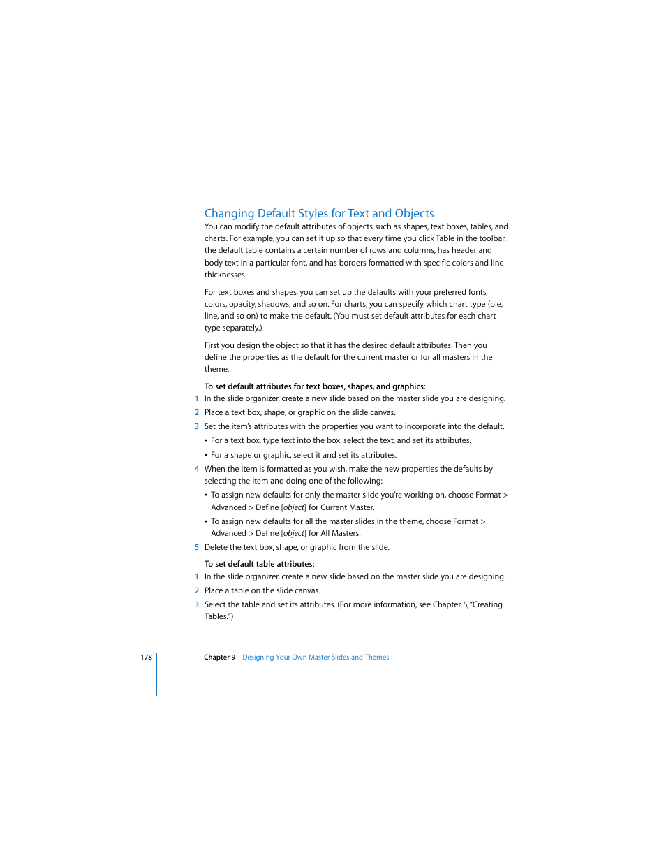 Changing default styles for text and objects | Apple Keynote 3 User Manual | Page 178 / 187