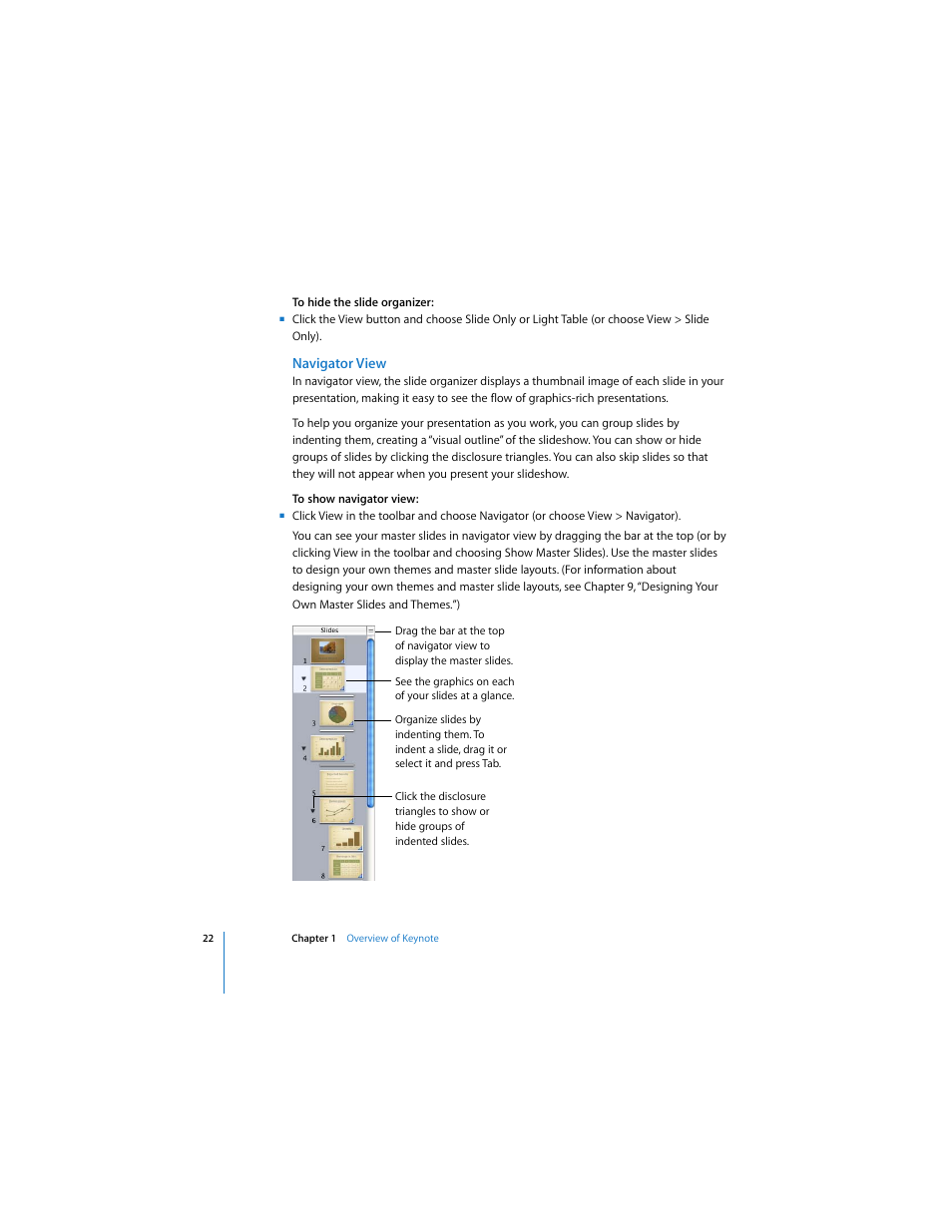 Navigator view | Apple Keynote 3 User Manual | Page 22 / 187