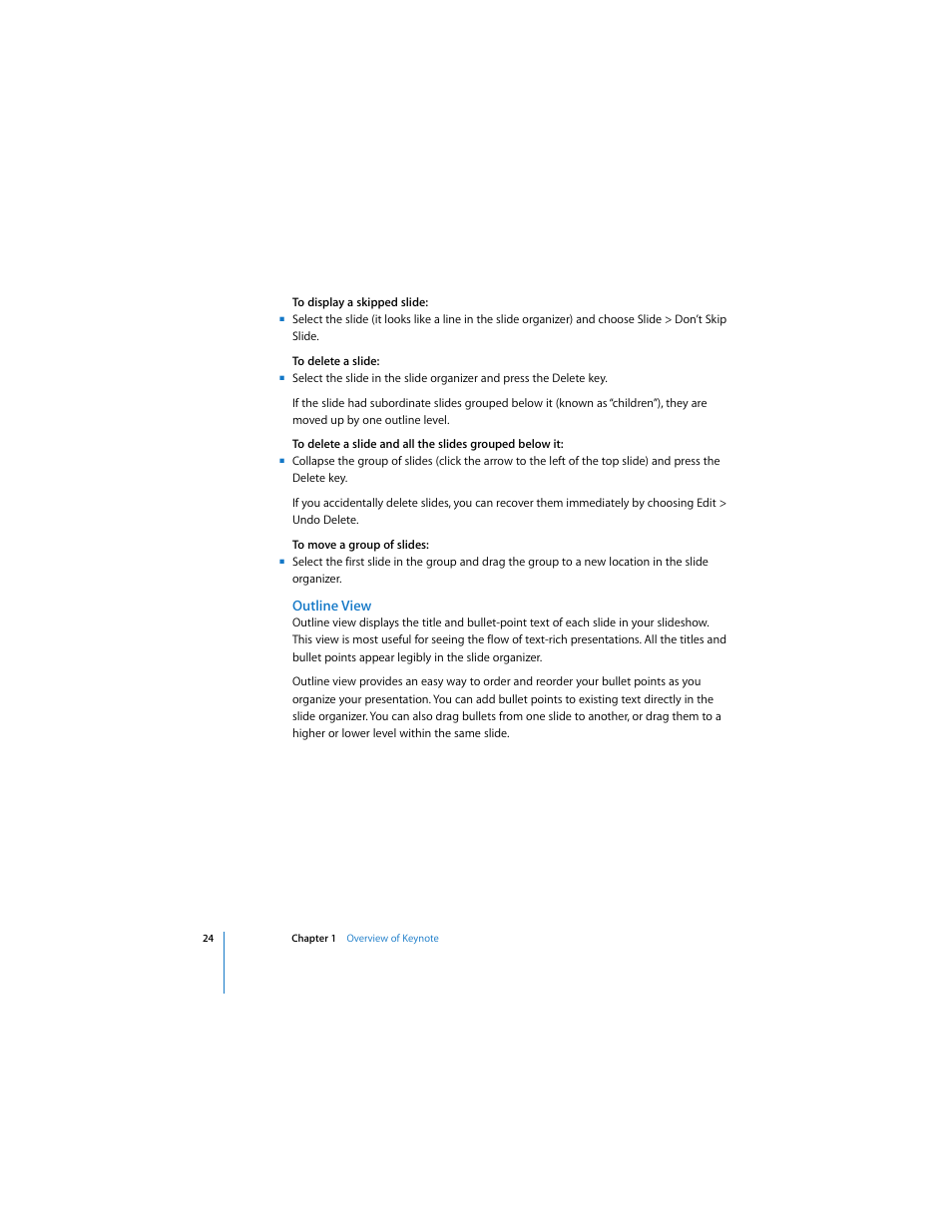 Outline view | Apple Keynote 3 User Manual | Page 24 / 187