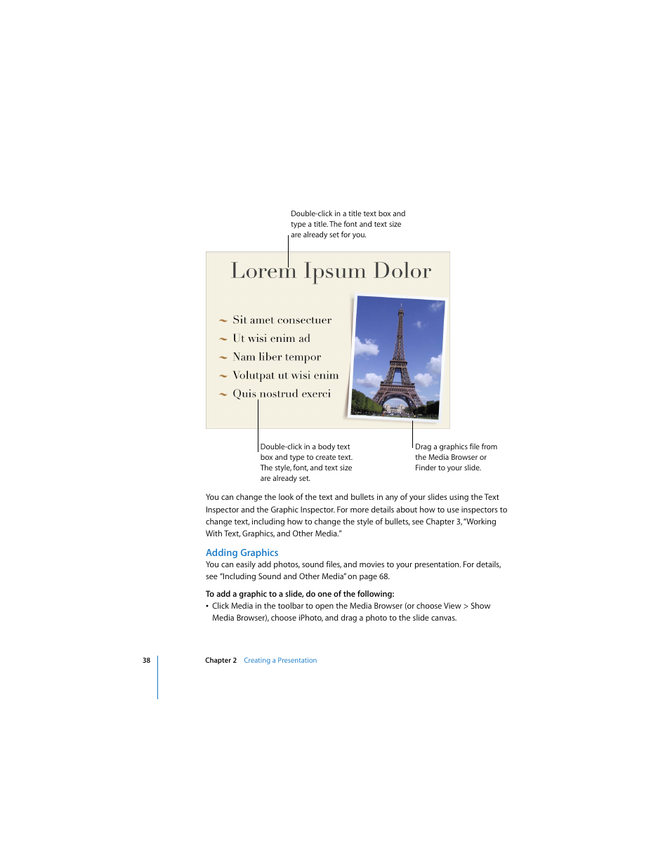 Adding graphics | Apple Keynote 3 User Manual | Page 38 / 187